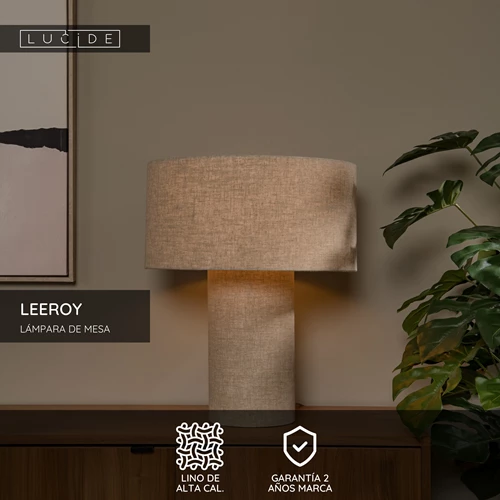 Lucide LEEROY - Lámpara de mesa - 1xE27 - Taupe - USP